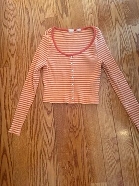 Levi's Orange and Cream Striped Ribbed Button-Front Long Sleeve